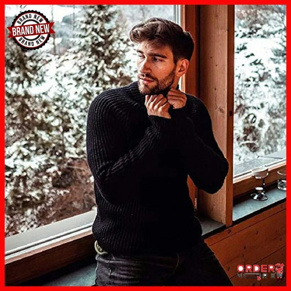 Slim Fit Turtleneck Sweater Knitted Pullover Men's Casual Twist Pattern